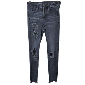 American Eagle Outfitters Hi Rise Jegging Women 4 Super Stretch Distressed Black